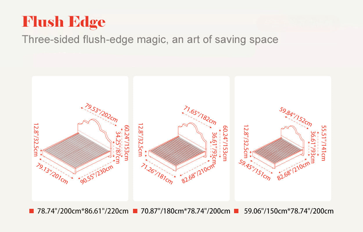 Detachable Dual-Tone Leather & Fabric Covers - Elegant French Curved Headboard Bed Frame For Your Bedroom