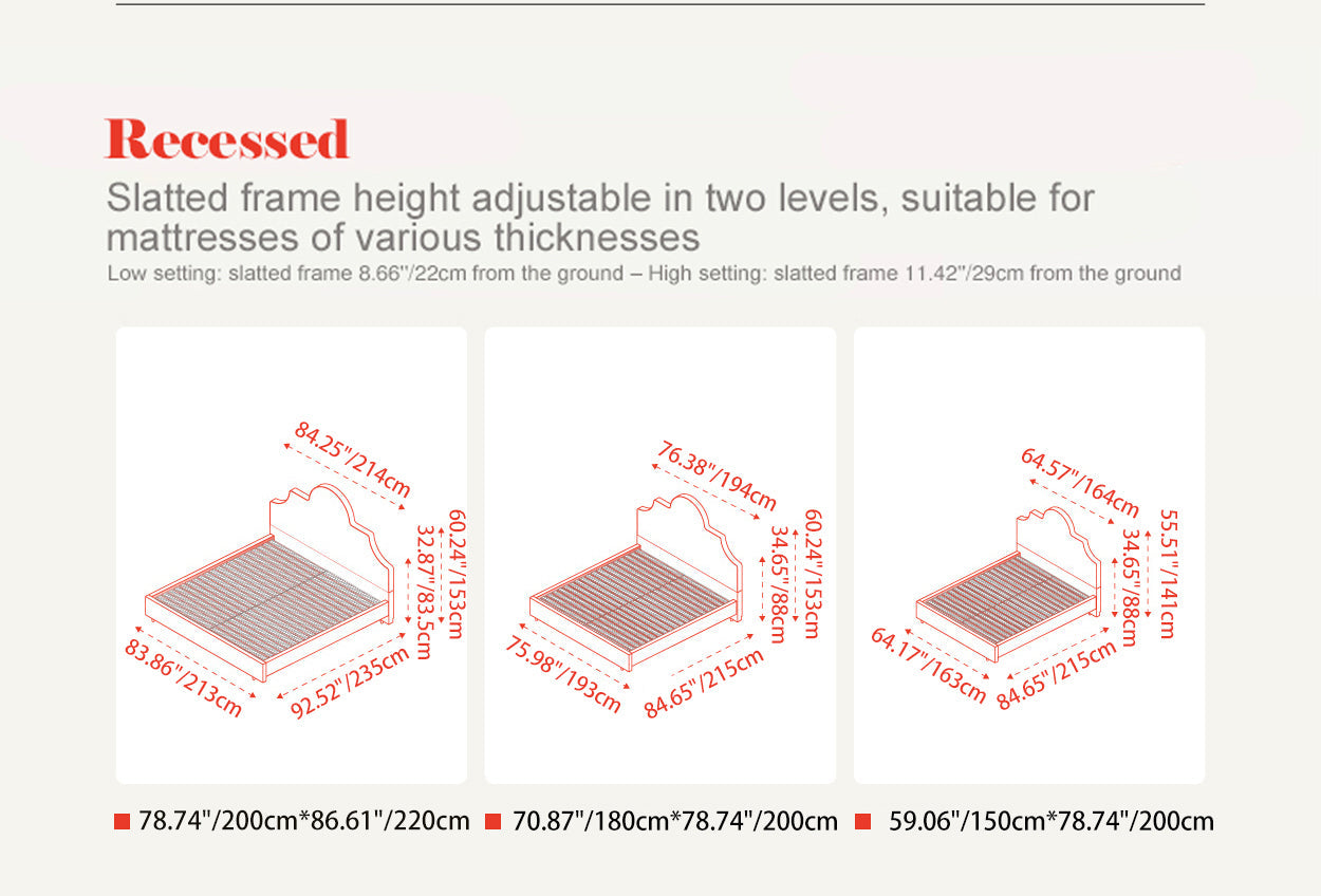 Detachable Dual-Tone Leather & Fabric Covers - Elegant French Curved Headboard Bed Frame For Your Bedroom