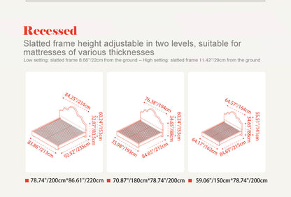 Detachable Dual-Tone Leather & Fabric Covers - Elegant French Curved Headboard Bed Frame For Your Bedroom