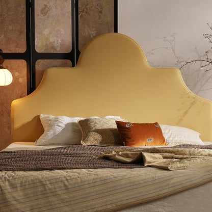 Detachable Dual-Tone Leather & Fabric Covers - Elegant French Curved Headboard Bed Frame For Your Bedroom