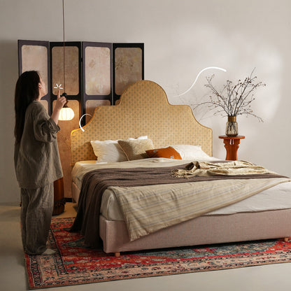 Detachable Dual-Tone Leather & Fabric Covers - Elegant French Curved Headboard Bed Frame For Your Bedroom