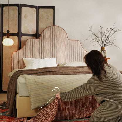 Detachable Dual-Tone Leather & Fabric Covers - Elegant French Curved Headboard Bed Frame For Your Bedroom