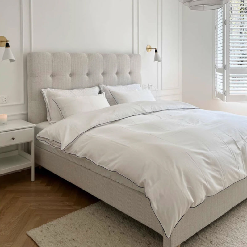 Modern Cream Soft Upholstered Headboard Fabric Bed Frame - Minimalist Elegant Clean Edges Bed For Your Bedroom