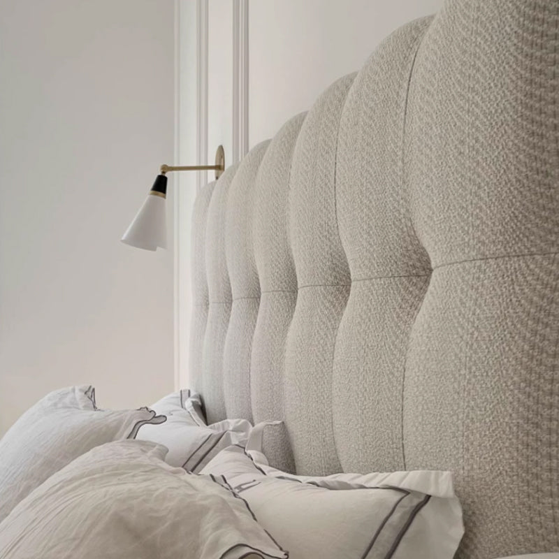 Modern Cream Soft Upholstered Headboard Fabric Bed Frame - Minimalist Elegant Clean Edges Bed For Your Bedroom
