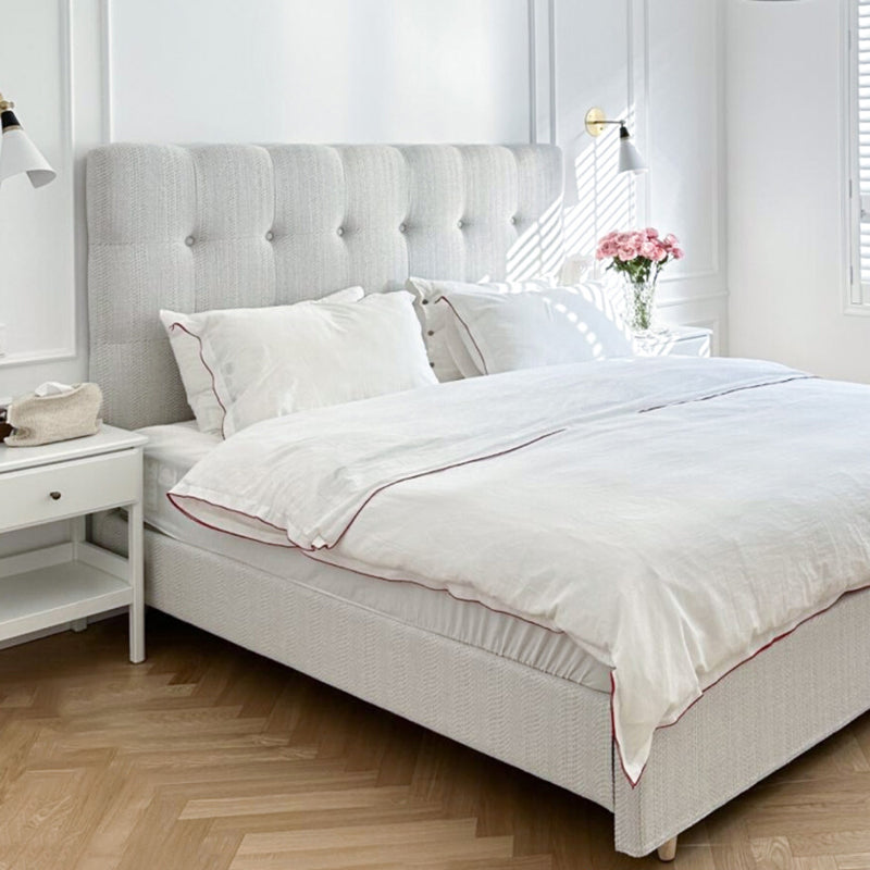 Modern Cream Soft Upholstered Headboard Fabric Bed Frame - Minimalist Elegant Clean Edges Bed For Your Bedroom