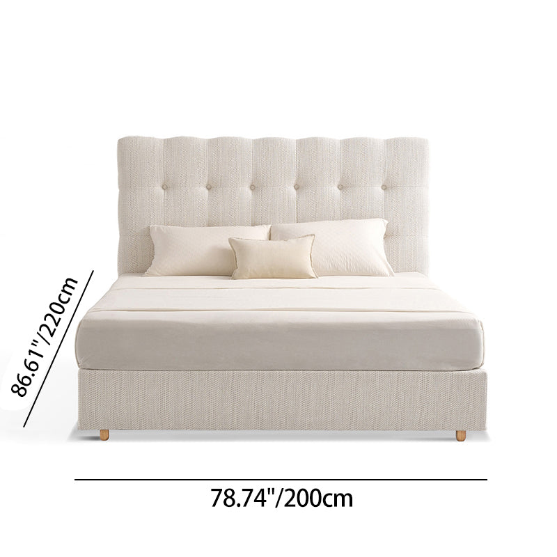 Modern Cream Soft Upholstered Headboard Fabric Bed Frame - Minimalist Elegant Clean Edges Bed For Your Bedroom