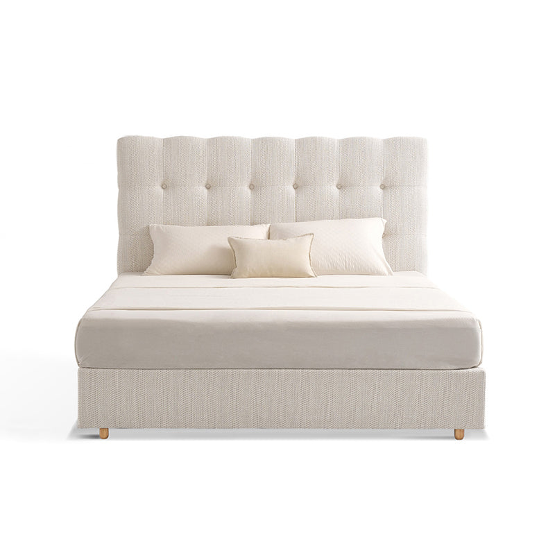 Modern Cream Soft Upholstered Headboard Fabric Bed Frame - Minimalist Elegant Clean Edges Bed For Your Bedroom
