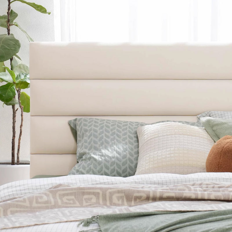 Elegant Pearl Microfiber Leather Upholstered Headboard Bed Frame - Luxury Refined Smooth Edges Bed For Your Bedroom