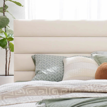 Elegant Pearl Microfiber Leather Upholstered Headboard Bed Frame - Luxury Refined Smooth Edges Bed For Your Bedroom