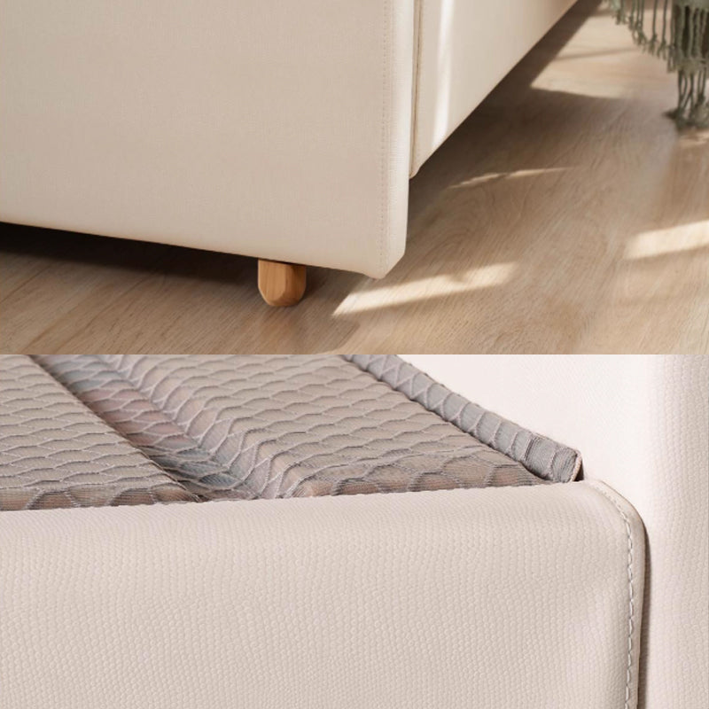 Elegant Pearl Microfiber Leather Upholstered Headboard Bed Frame - Luxury Refined Smooth Edges Bed For Your Bedroom