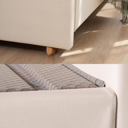 Elegant Pearl Microfiber Leather Upholstered Headboard Bed Frame - Luxury Refined Smooth Edges Bed For Your Bedroom