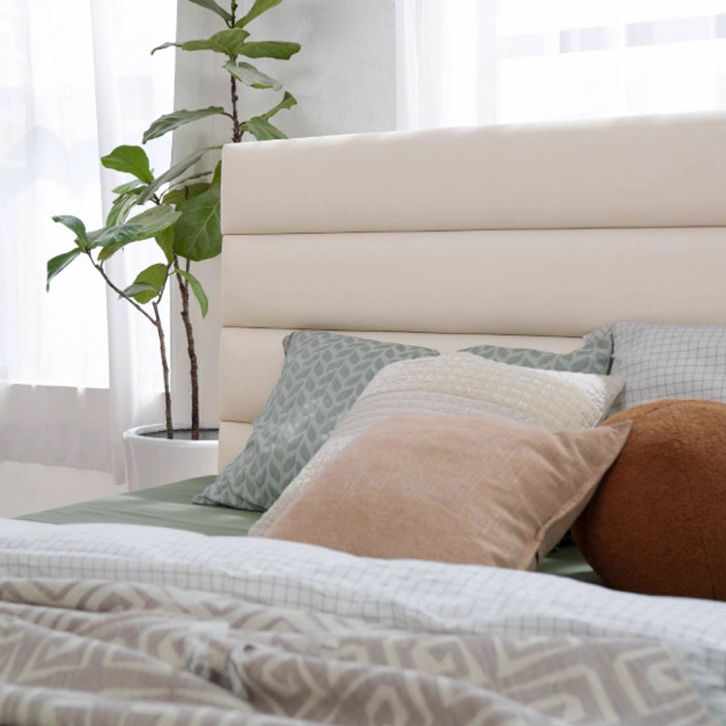 Elegant Pearl Microfiber Leather Upholstered Headboard Bed Frame - Luxury Refined Smooth Edges Bed For Your Bedroom