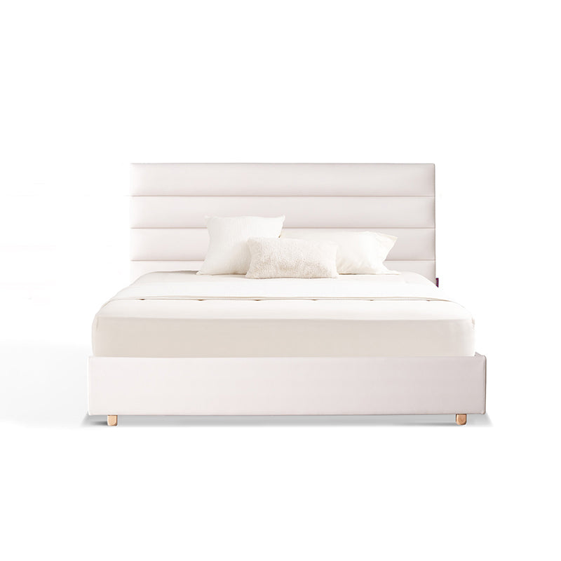 Elegant Pearl Microfiber Leather Upholstered Headboard Bed Frame - Luxury Refined Smooth Edges Bed For Your Bedroom