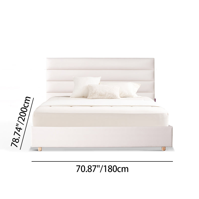 Elegant Pearl Microfiber Leather Upholstered Headboard Bed Frame - Luxury Refined Smooth Edges Bed For Your Bedroom
