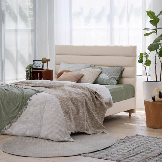 Elegant Pearl Microfiber Leather Upholstered Headboard Bed Frame - Luxury Refined Smooth Edges Bed For Your Bedroom