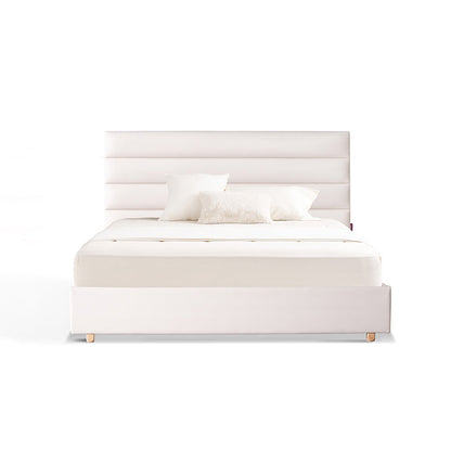 Elegant Pearl Microfiber Leather Upholstered Headboard Bed Frame - Luxury Refined Smooth Edges Bed For Your Bedroom