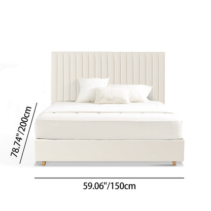 White Vertical Channel Tufted Headboard Bed Frame - French-Style Soft Upholstery & Clean Edge Bed For Your Bedroom