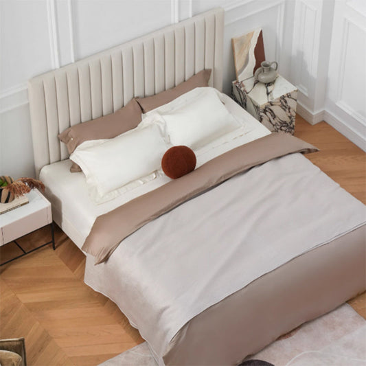 White Vertical Channel Tufted Headboard Bed Frame - French-Style Soft Upholstery & Clean Edge Bed For Your Bedroom