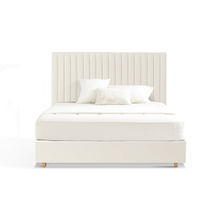 White Vertical Channel Tufted Headboard Bed Frame - French-Style Soft Upholstery & Clean Edge Bed For Your Bedroom