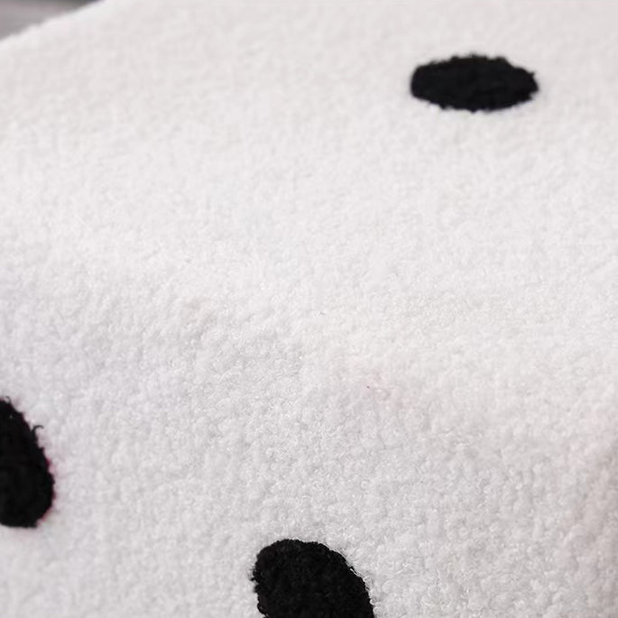 Contemporary Creative Sherpa Fleece & Solid Wood Cube Dice-Shaped Low Stool With Non-Slip Pads For Bedroom & Living Room