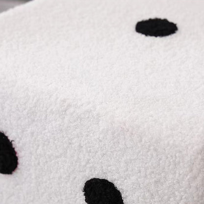 Contemporary Creative Sherpa Fleece & Solid Wood Cube Dice-Shaped Low Stool With Non-Slip Pads For Bedroom & Living Room