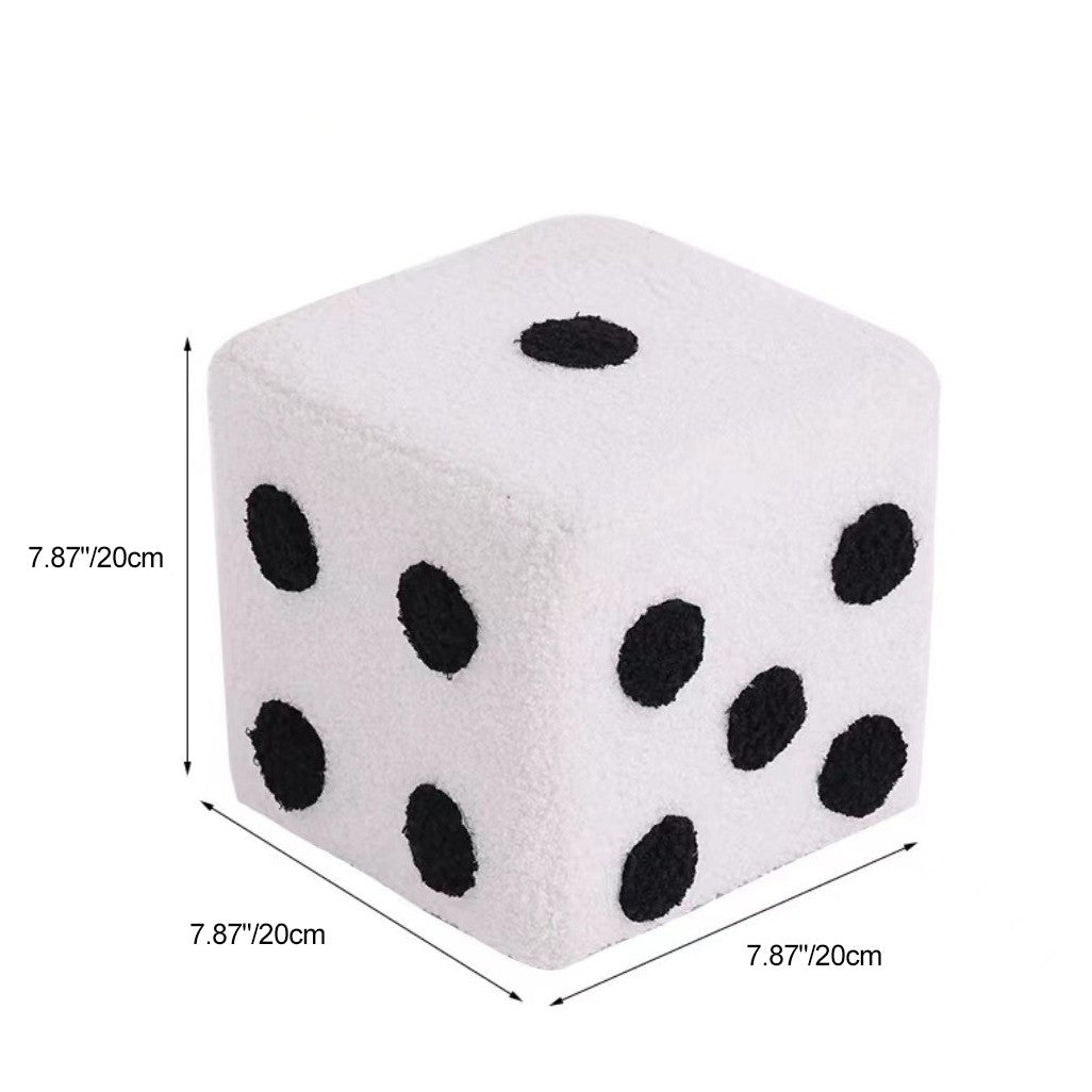 Contemporary Creative Sherpa Fleece & Solid Wood Cube Dice-Shaped Low Stool With Non-Slip Pads For Bedroom & Living Room