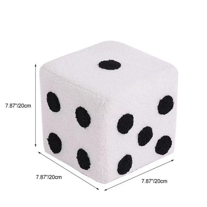 Contemporary Creative Sherpa Fleece & Solid Wood Cube Dice-Shaped Low Stool With Non-Slip Pads For Bedroom & Living Room