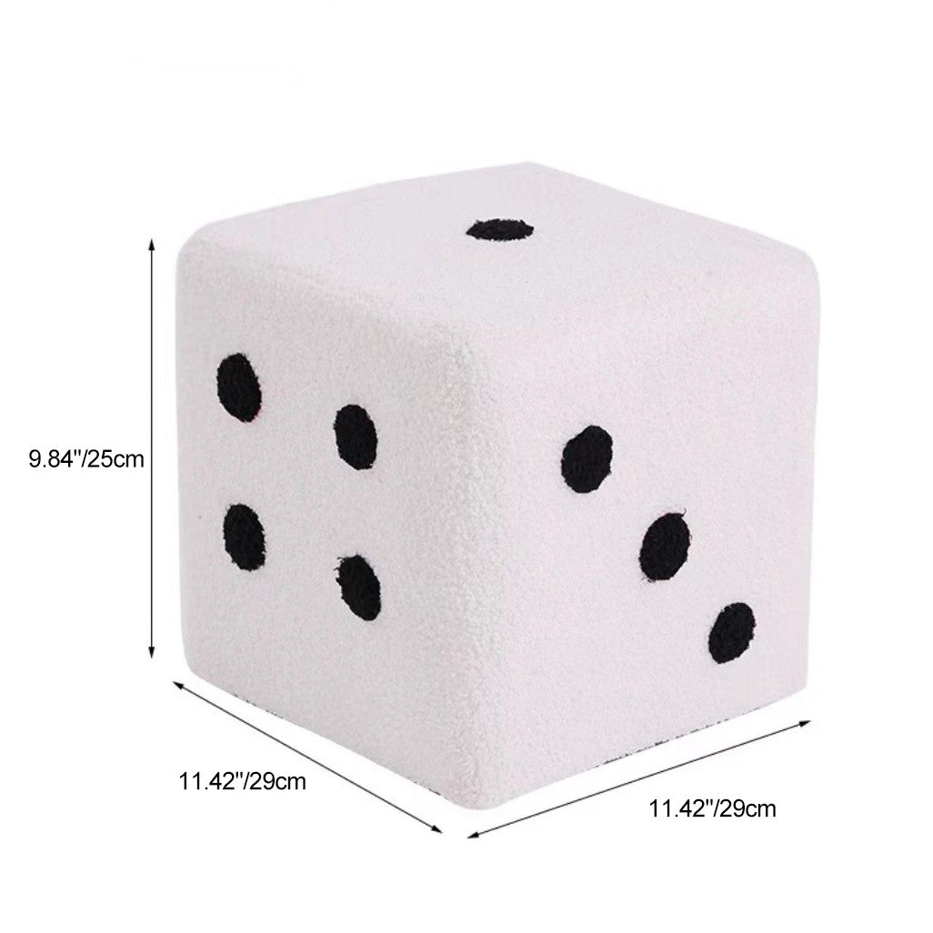 Contemporary Creative Sherpa Fleece & Solid Wood Cube Dice-Shaped Low Stool With Non-Slip Pads For Bedroom & Living Room