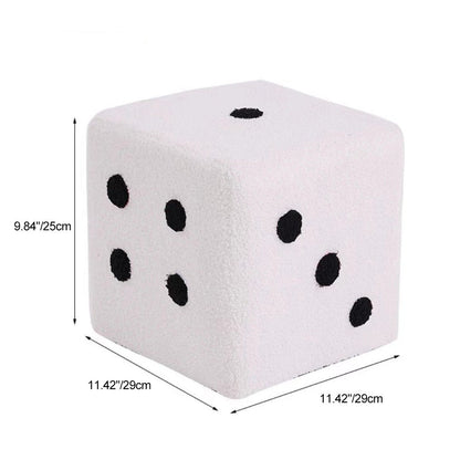 Contemporary Creative Sherpa Fleece & Solid Wood Cube Dice-Shaped Low Stool With Non-Slip Pads For Bedroom & Living Room