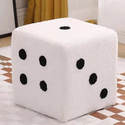 Contemporary Creative Sherpa Fleece & Solid Wood Cube Dice-Shaped Low Stool With Non-Slip Pads For Bedroom & Living Room