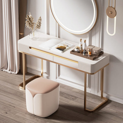 Modern Minimalist PU Leather & Solid Wood Rounded Rectangle Vanity Stool For Bedroom & Living Room