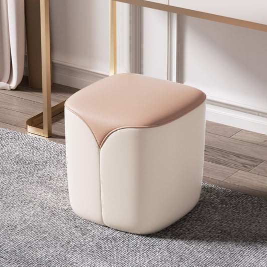 Modern Minimalist PU Leather & Solid Wood Rounded Rectangle Vanity Stool For Bedroom & Living Room