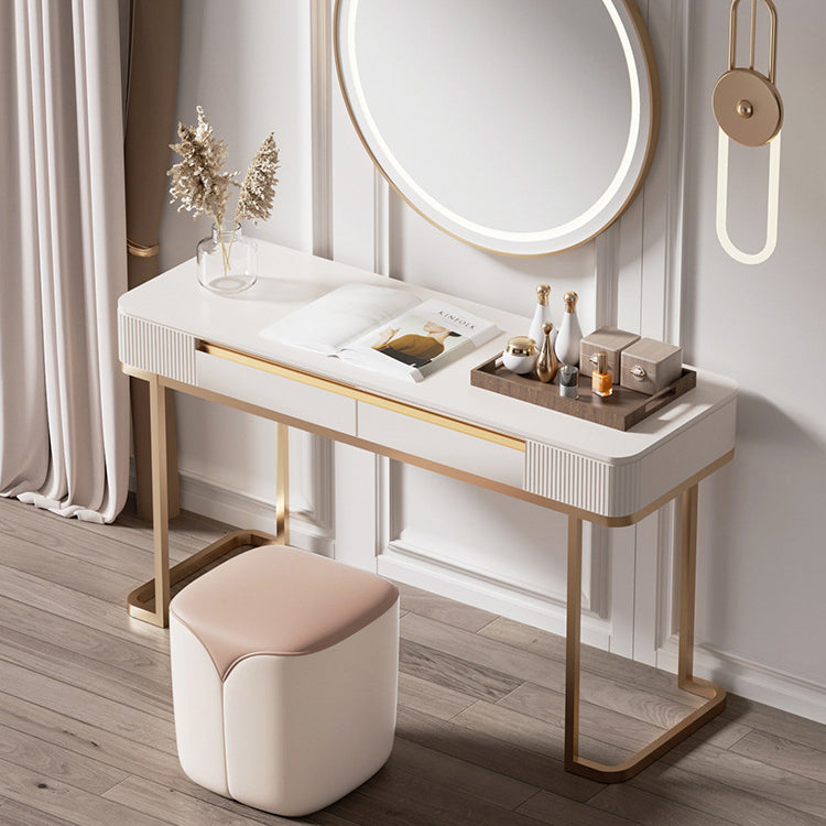 Modern Minimalist PU Leather & Solid Wood Rounded Rectangle Vanity Stool For Bedroom & Living Room