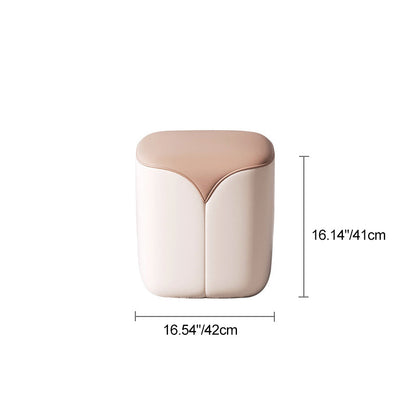 Modern Minimalist PU Leather & Solid Wood Rounded Rectangle Vanity Stool For Bedroom & Living Room