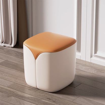 Modern Minimalist PU Leather & Solid Wood Rounded Rectangle Vanity Stool For Bedroom & Living Room