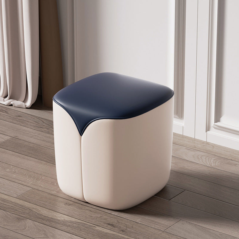 Modern Minimalist PU Leather & Solid Wood Rounded Rectangle Vanity Stool For Bedroom & Living Room