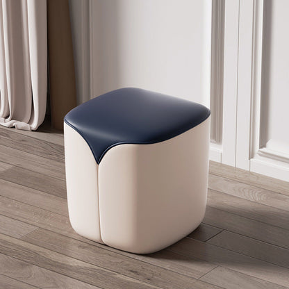 Modern Minimalist PU Leather & Solid Wood Rounded Rectangle Vanity Stool For Bedroom & Living Room