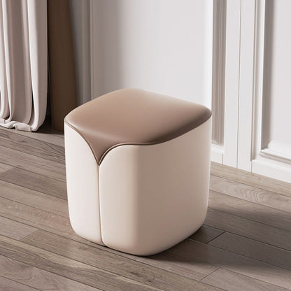 Modern Minimalist PU Leather & Solid Wood Rounded Rectangle Vanity Stool For Bedroom & Living Room