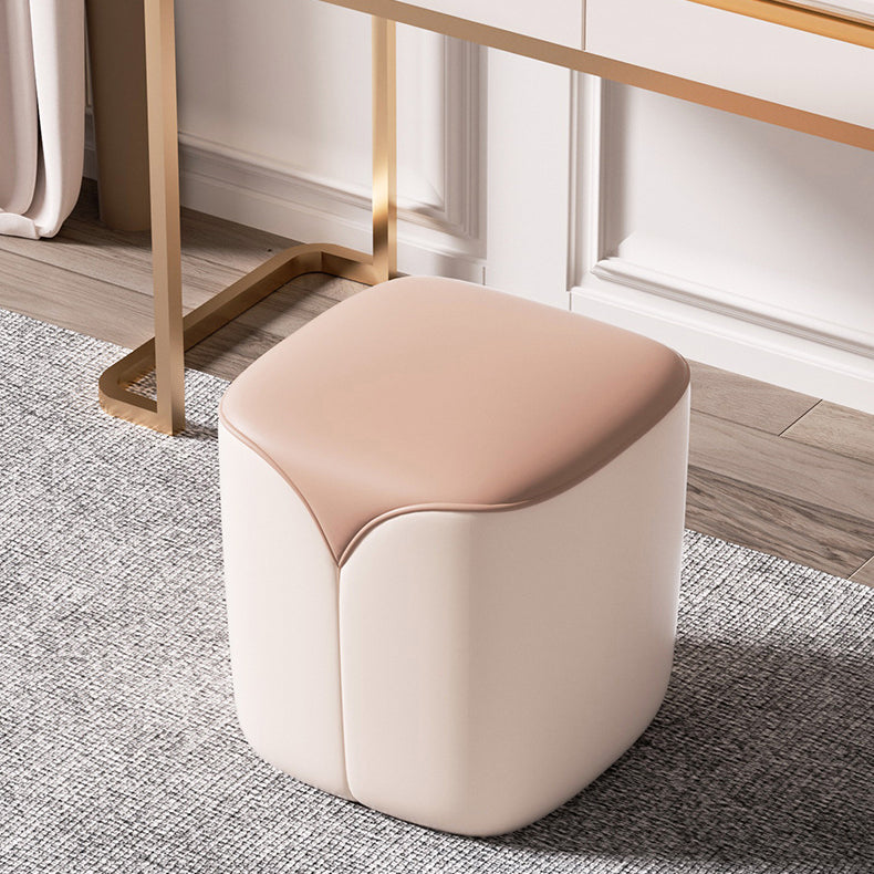 Modern Minimalist PU Leather & Solid Wood Rounded Rectangle Vanity Stool For Bedroom & Living Room
