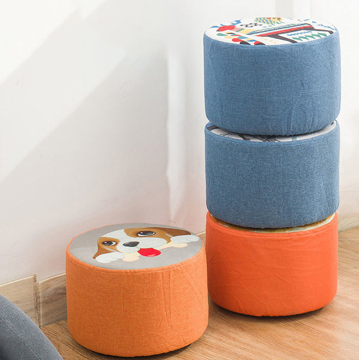 Contemporary Creative Fabric & Solid Wood Cylindrical Fruit-Themed Low Stool With Removable Cover For Bedroom & Living Room