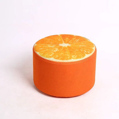 Contemporary Creative Fabric & Solid Wood Cylindrical Fruit-Themed Low Stool With Removable Cover For Bedroom & Living Room