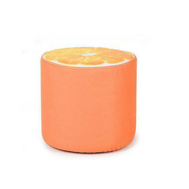 Contemporary Creative Fabric & Solid Wood Cylindrical Fruit-Themed Low Stool With Removable Cover For Bedroom & Living Room