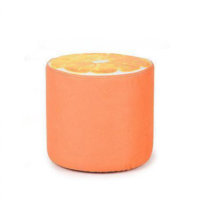 Contemporary Creative Fabric & Solid Wood Cylindrical Fruit-Themed Low Stool With Removable Cover For Bedroom & Living Room