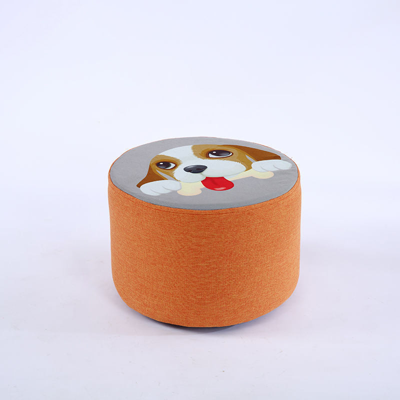 Contemporary Creative Fabric & Solid Wood Cylindrical Fruit-Themed Low Stool With Removable Cover For Bedroom & Living Room