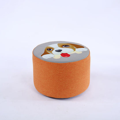 Contemporary Creative Fabric & Solid Wood Cylindrical Fruit-Themed Low Stool With Removable Cover For Bedroom & Living Room