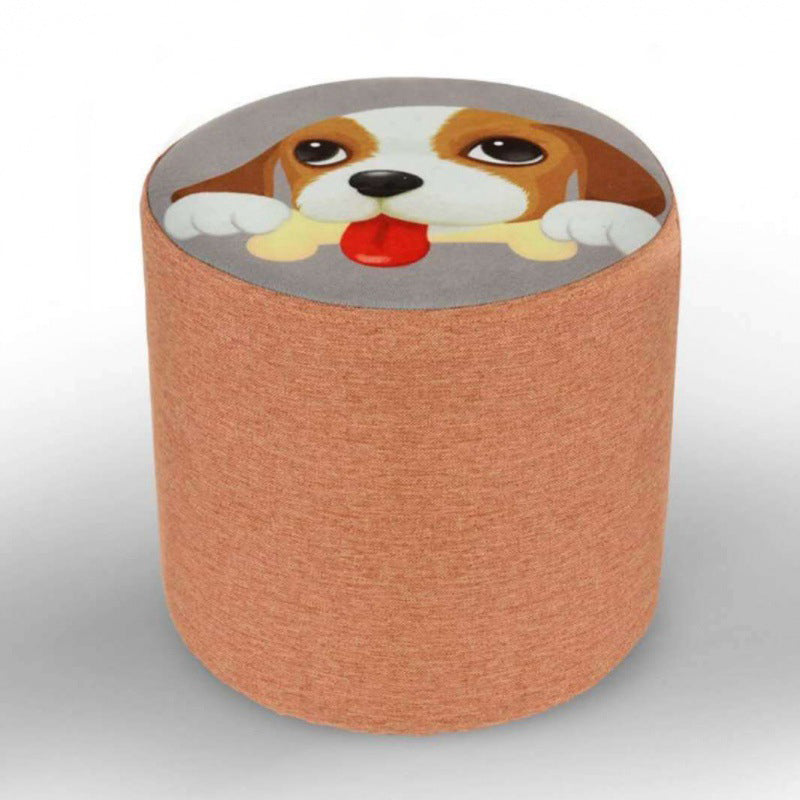 Contemporary Creative Fabric & Solid Wood Cylindrical Fruit-Themed Low Stool With Removable Cover For Bedroom & Living Room