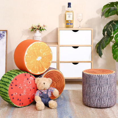 Contemporary Creative Fabric & Solid Wood Cylindrical Fruit-Themed Low Stool With Removable Cover For Bedroom & Living Room