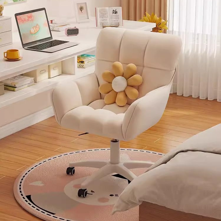 Modern Minimalist Velvet & Metal Square Padded Vanity Stool With Swivel & Height Adjustment For Bedroom