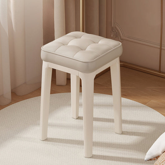 Modern Minimalist PU Leather & Metal Square Padded Vanity Stool For Bedroom