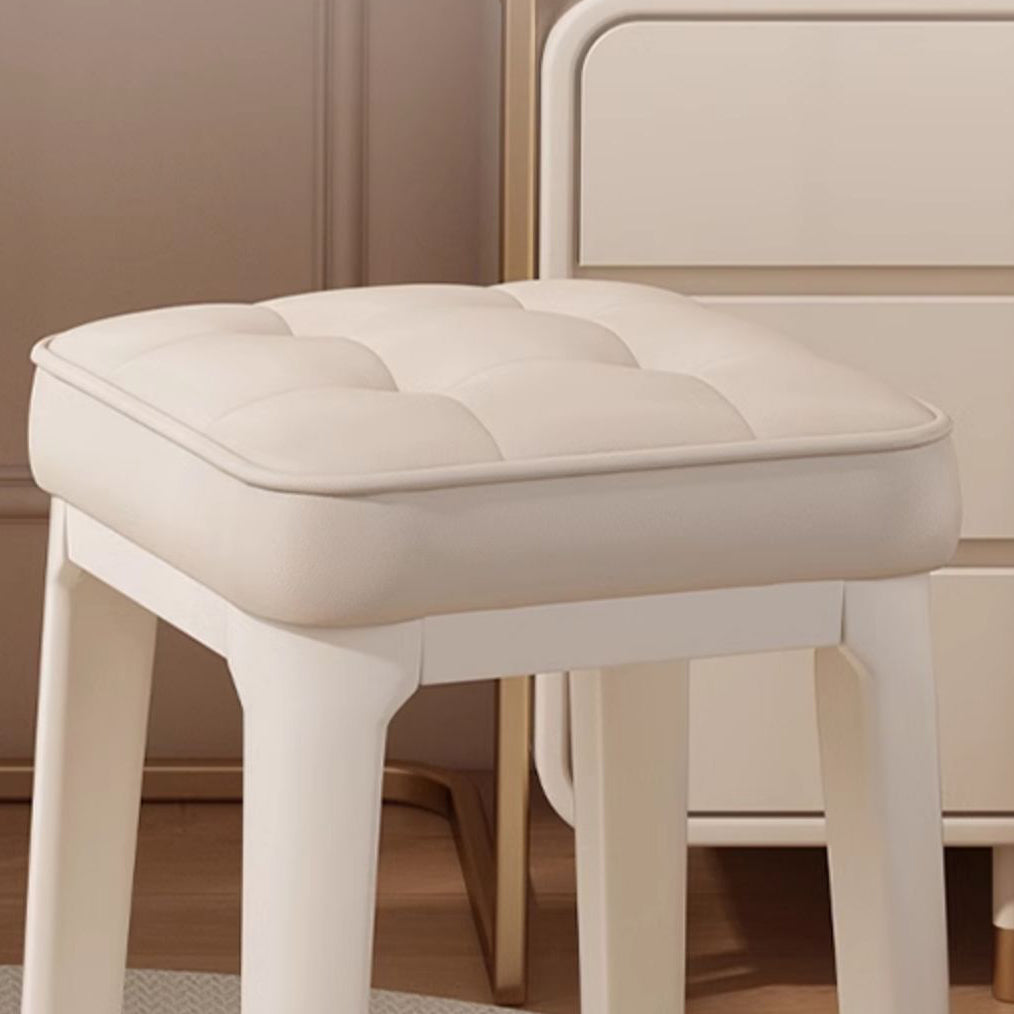 Modern Minimalist PU Leather & Metal Square Padded Vanity Stool For Bedroom